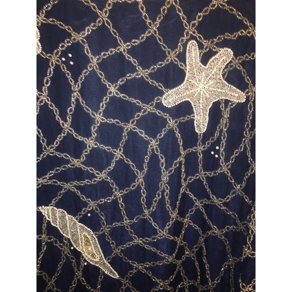 Vintage HARRISON MORGAN Sz 1X Women's Navy Silver Pearl Beaded Seashells Blouse - Picture 6 of 10